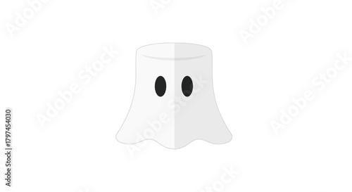 Cute Cartoon White Ghost Character with Black Eyes.