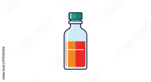 Clear Glass Bottle with Green Cap Containing Amber and Red Liquid.