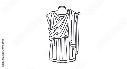 Ancient Greek Toga on Mannequin Line Art Illustration.