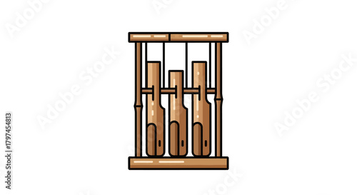 Traditional Indonesian Angklung Bamboo Musical Instrument Illustration.