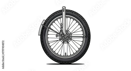 Detailed Illustration of a Bicycle Wheel with Tire and Fender.
