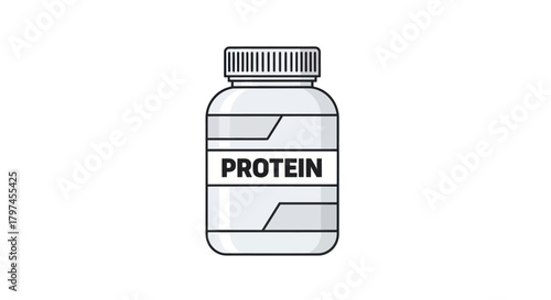 White Protein Supplement Bottle with Ribbed Cap Illustration.