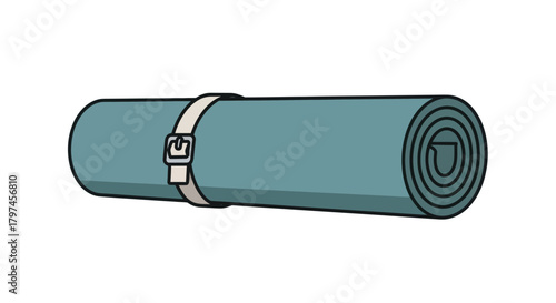 Rolled Blue Yoga or Camping Mat with White Strap.