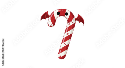Halloween Candy Cane with Bat Wings and Eyes Red and White Striped Holiday Treat.