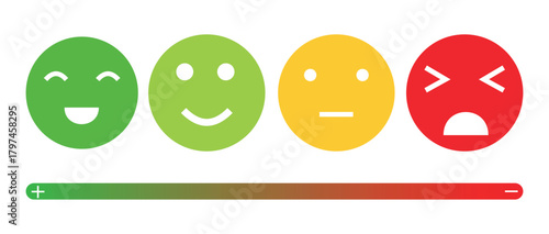Customer Feedback Rating Scale with Smiley Emoji Faces – Satisfaction Level Vector Illustration
