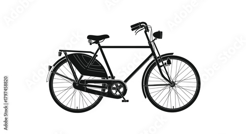 Classic Black Bicycle with Rear Basket and Upright Handlebars.