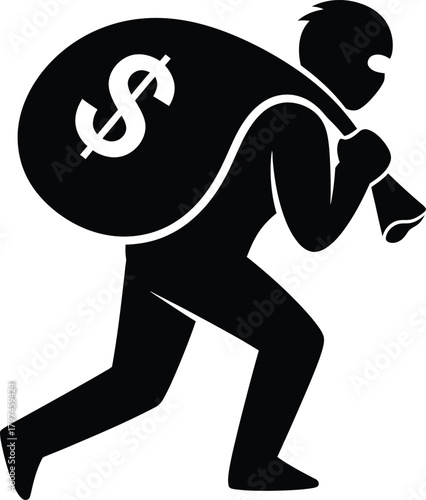 Robber thief stealing money bag icon criminal stealing cash vector image eps silhouette