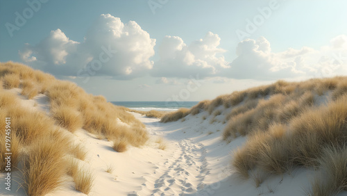 Peaceful coastal dunes near the beach. Stunning landscapes of dunes and shoreline. Explore coastal ecosystems and wildlife. Outdoor activities in serene environments.