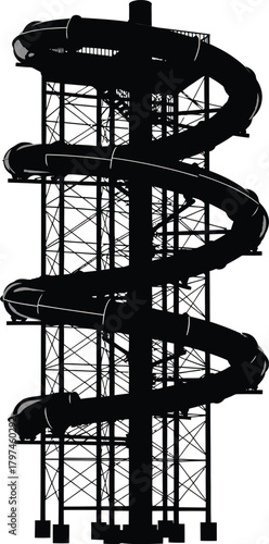 Water park slide black and white silhouette thrilling outdoor attraction eps