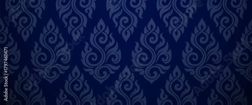 Blue Vintage Thai Wallpaper with Traditional Ornamental Motifs for Elegant Backgrounds, Luxury Branding Projects, Decorative Layouts, Digital Designs, and Creative Use