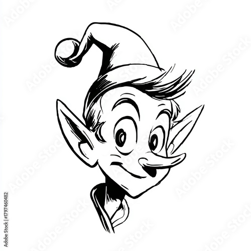 Smiling Christmas Elf portrait with pointy hat
