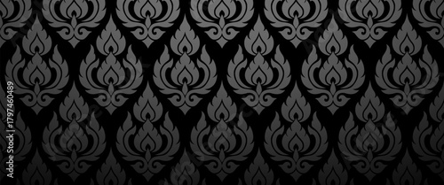 Elegant Black Thai Wallpaper Pattern for Luxury Backgrounds with Minimal Ornamental Motifs Suitable for Premium Branding, Decor Projects, and Creative Designs