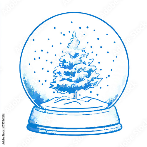 Christmas Tree Inside Snow Globe with Falling Snow

