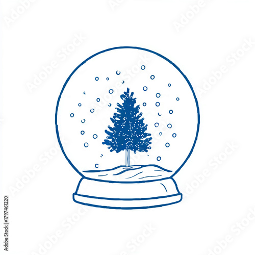 Christmas Tree Inside Snow Globe with Falling Snow

