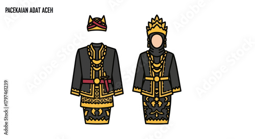 Traditional Acehnese Wedding Attire for Bride and Groom.
