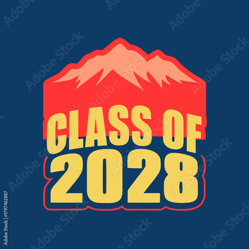 Class of 2028 graduation design featuring a mountain peak and bold typography, perfect for celebrating academic achievements and creating memorable keepsakes
