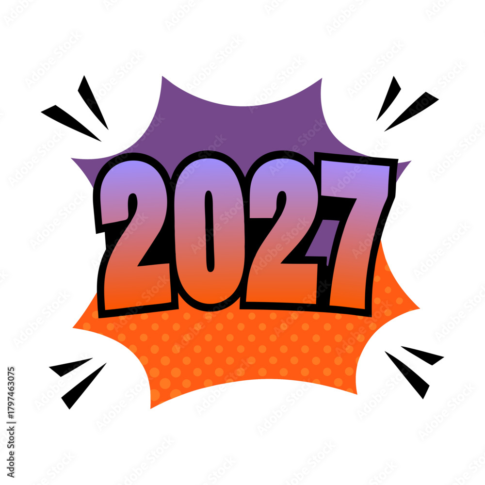 Obraz premium A dynamic comicstyle graphic with the year 2027, , ideal for themes related to the future, new year events, or creative design projects