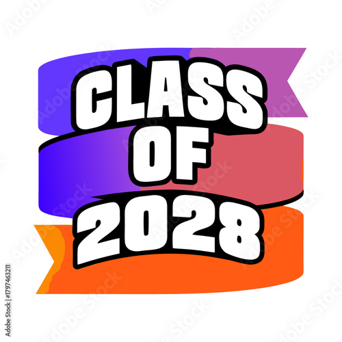 Celebrate the class of 2028 with this vibrant design featuring colorful ribbons and bold typography, perfect for graduation announcements and memorabilia