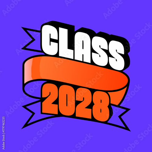 Celebrate the class of 2028 with this vibrant design featuring orange ribbons and bold typography, perfect for graduation announcements and memorabilia