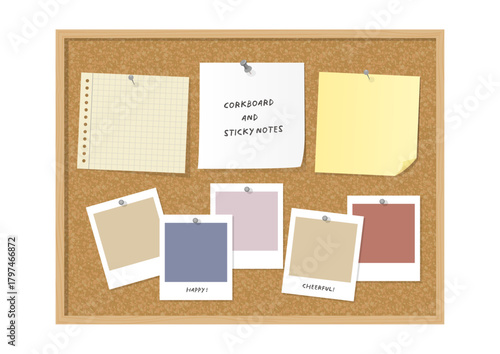 タスク整理・アイデアまとめに使えるメモレイアウトイラスト（コルク風ボード・文書整理デザイン）