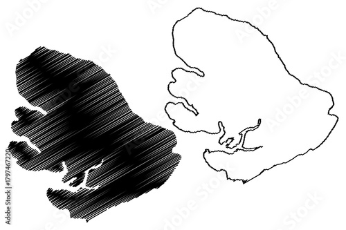 Disko island (Kingdom of Denmark, Greenland, North America) map vector illustration, scribble sketch Disko map