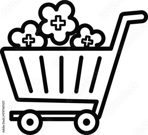 Shopping cart with flowers vector icon online store purchase symbol art eps silhouette