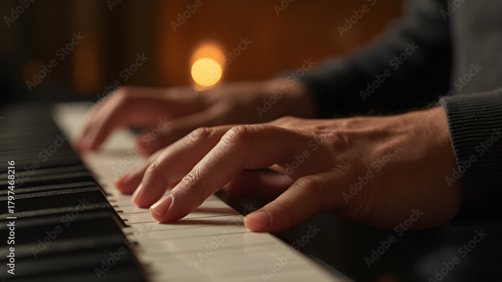 Obraz premium photography of musician hands. ultra realistic hand close-up. capturing musician's hands playing instrument. detailed photo of hands in action.