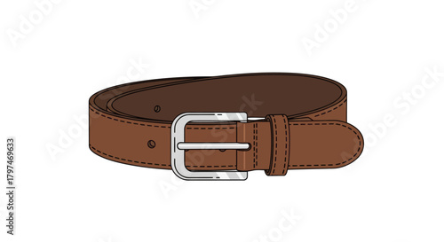 Brown Leather Belt with Silver Buckle Coiled.