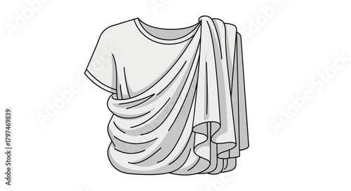 Illustration of a white toga draped over a t-shirt classical garment.