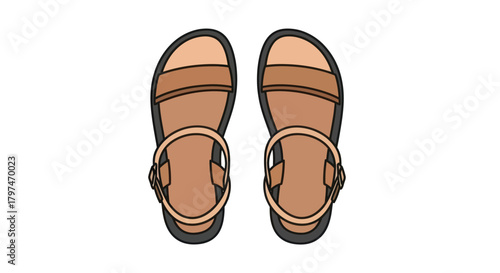Pair of Brown Leather Sandals with Straps Top View.
