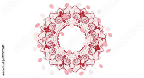 Decorative Floral Mandala with Pink Petals and Swirling Designs.