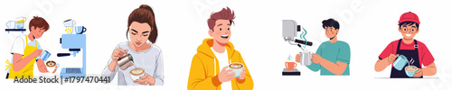 Modern Flat Illustration of Barista Activities in Coffee Shop Set of Scenes