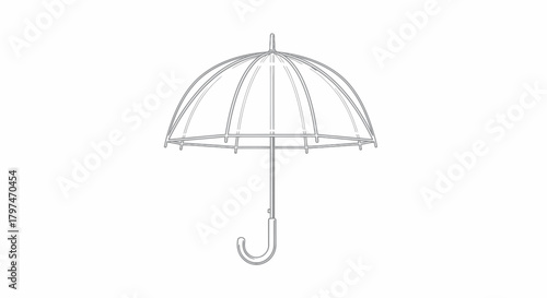 Transparent Clear Umbrella with Curved Handle Open Position.