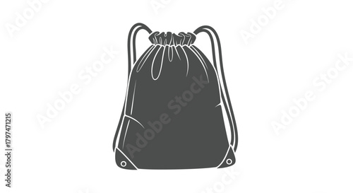 Simple Dark Gray Drawstring Bag Illustration with Cords and Eyelets.