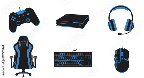 Gaming Setup Equipment Console Controller Headset Keyboard Mouse Chair Icons
