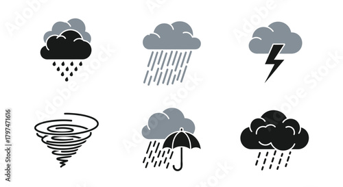 Weather Icon Set Rain Storm Tornado Meteorology Symbols
