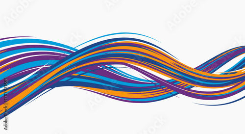 Abstract wavy lines in blue, orange, and purple on a white background, creating a dynamic and flowing design.