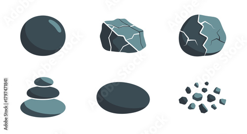 Stone and Rock Geology Icons Set Game Assets