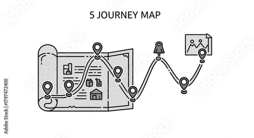 Five Step Customer Journey Map UX Design Process Infographic Icon