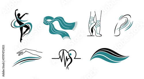 Dynamic Flowing Abstract Icons Set Dance Movement Wellness Logos Vector Graphics