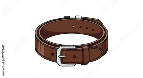 Coiled Brown Leather Belt with Shiny Silver Buckle.
