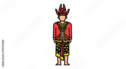 Stylized Traditional Male Figure in Cultural Attire with Headdress.