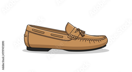 Tan Leather Loafer with Tassels: Stylish Slip-On Shoe.