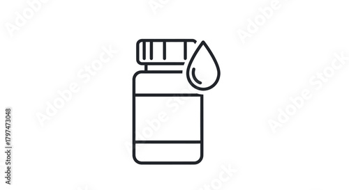 Minimalist Line Art Icon: Medicine Bottle with Dropper Drop.
