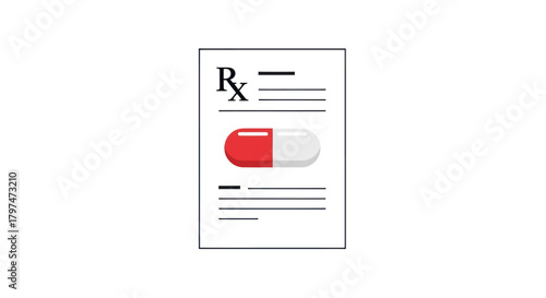 Prescription with a Red and White Capsule Pill Illustration.