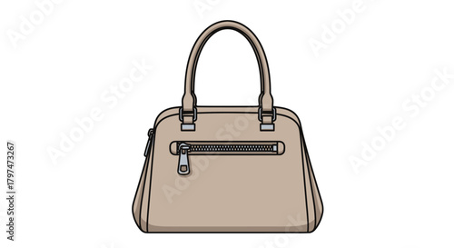 Elegant Beige Handbag with Handles and Zipper Detail.