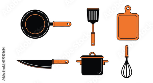 Modern kitchen utensils vector icon set cooking tools collection
