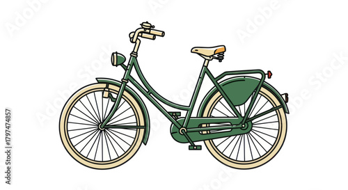 Vintage Green Bicycle with Cream Seat and Basket.