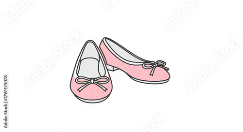 Cute Pink Ballet Flats with Decorative Bows Illustration.