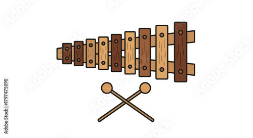 Wooden Xylophone with Mallets Musical Instrument Illustration.